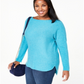 Charter Club Women's Plus Cashmere Shirttail Sweater Blue Size 3XL