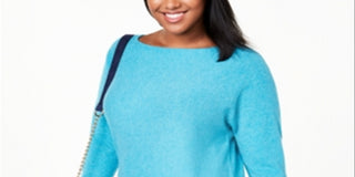 Charter Club Women's Plus Cashmere Shirttail Sweater Blue Size 3XL