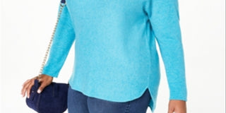 Charter Club Women's Plus Cashmere Shirttail Sweater Blue Size 3XL