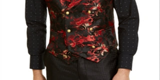 Tallia Men's Slim Fit Floral Double Breasted Vest Black Size 40Short