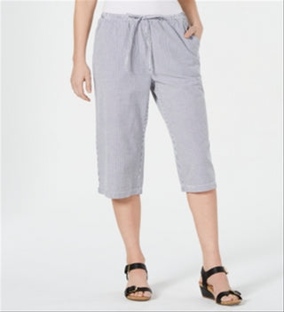 Karen Scott Women's Cotton Seersucker Capri Pants Blue Size X-Large