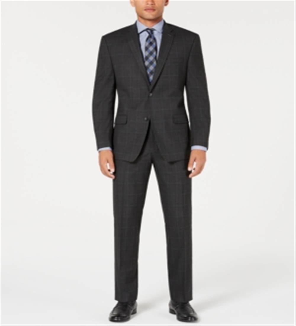 Marc New York Men's Modern Fit Stretch Windowpane Suit Gray Size 44