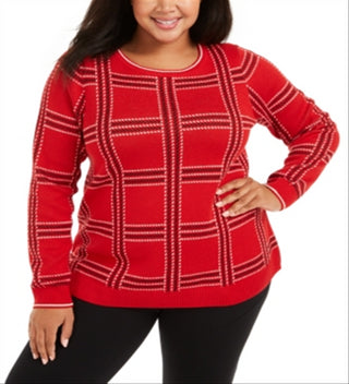 Charter Club Women's Plus Metallic Plaid Sweater Red Size 3X