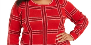 Charter Club Women's Plus Metallic Plaid Sweater Red Size 3X