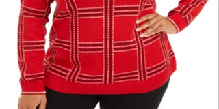 Charter Club Women's Plus Metallic Plaid Sweater Red Size 3X
