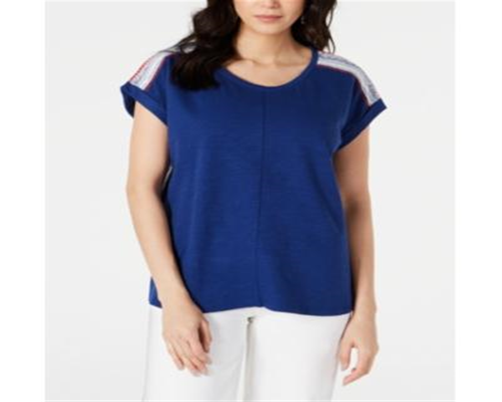 Style & Co Women's Short Sleeve Scoop Neck Top Blue Size Large