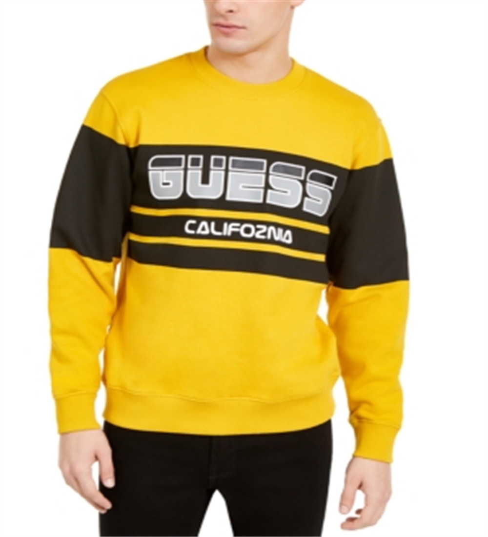 Guess Men's Roy Sport Logo Sweatshirt Yellow Size Medium