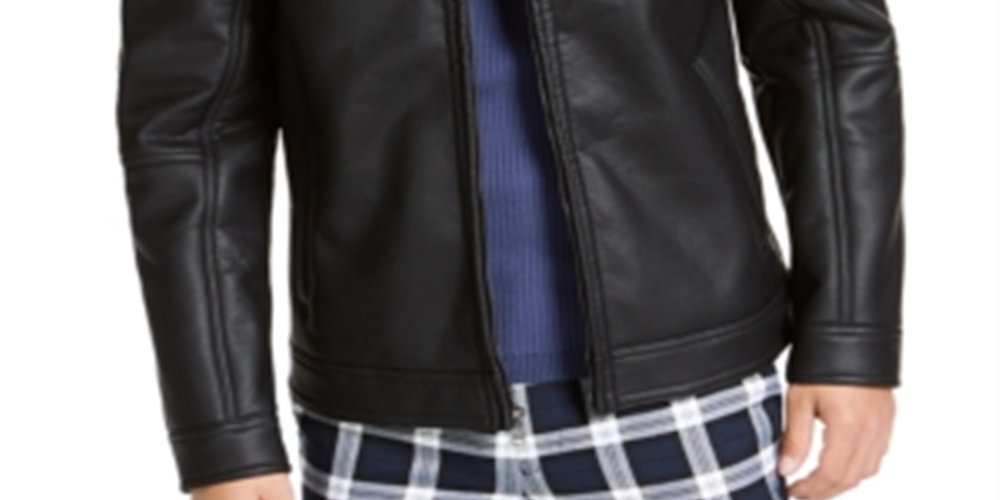 INC International Concepts Men's Faux Fur Lined Zip up Faux Leather Jacket Black Size XX-Large
