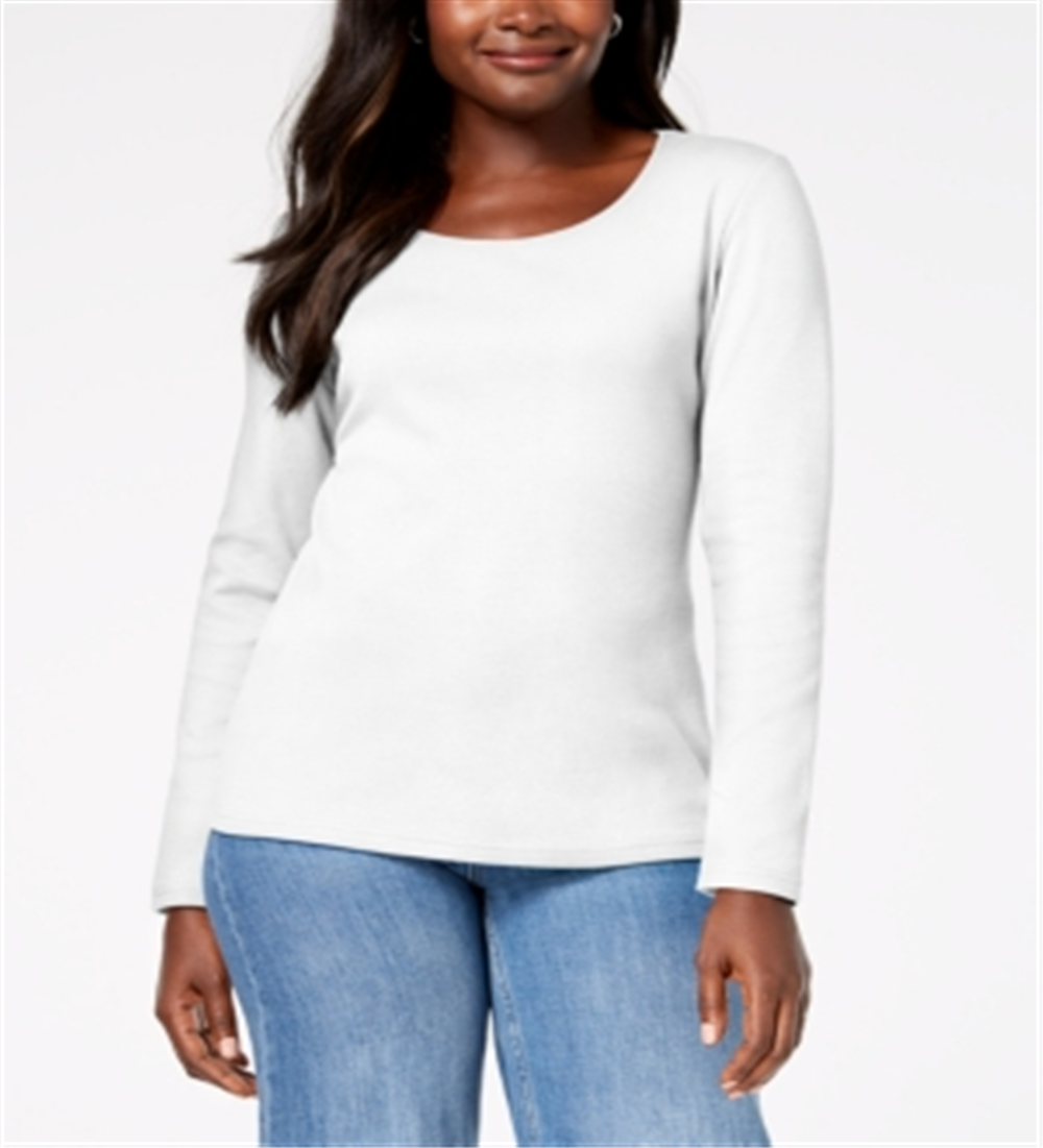 Karen Scott Women's Cotton Scoop Neck Top White Size Petite