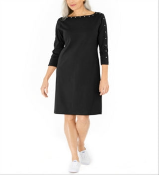 Karen Scott Women's Cotton Studded Swing Dress Black Size Small