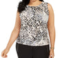 Calvin Klein Women's Animal Print Sleeveless Jewel Neck Top Pink Size 2X