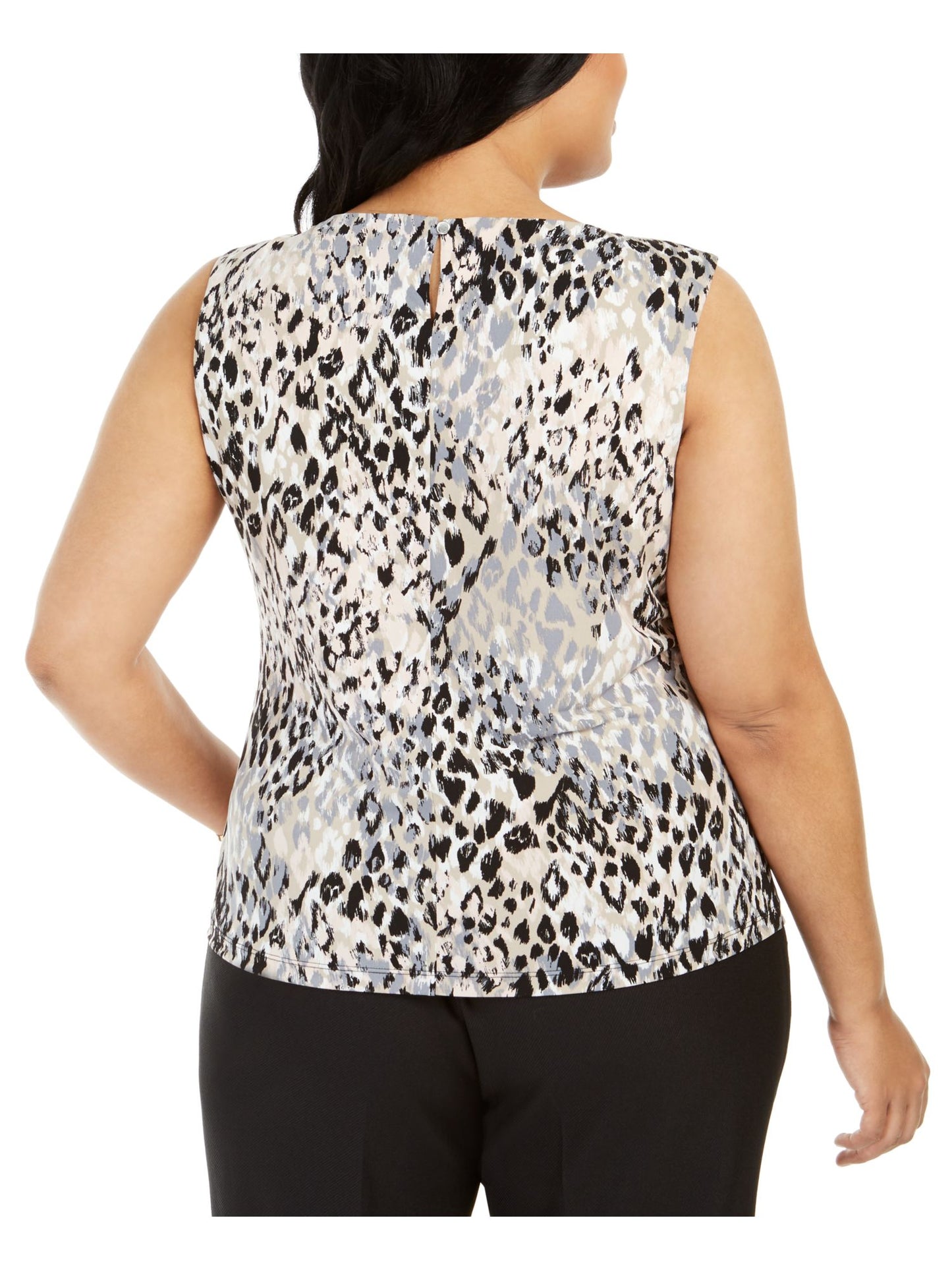 Calvin Klein Women's Animal Print Sleeveless Jewel Neck Top Pink Size 2X