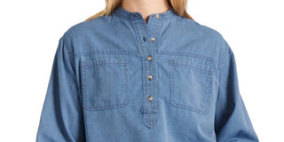 Lucky Brand Women's Edie Striped Pullover Shirt Blue Size SP