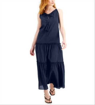 INC International Concepts Women's Tiered Halter Maxi Dress Blue Size XX-Large