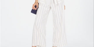 Monteau Women's Striped Belted Jumpsuit White Size Petite Large