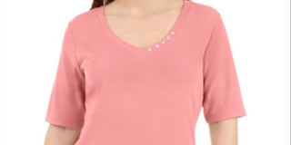 Karen Scott Women's Button Detail V Neck Top Pink Size Small