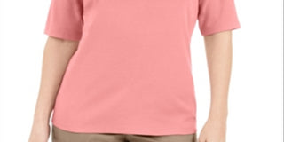 Karen Scott Women's Button Detail V Neck Top Pink Size Small