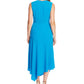 Vince Camuto Women's Zippered Belted Sleeveless V Neck MIDI Evening a Line Dress Blue Size 4