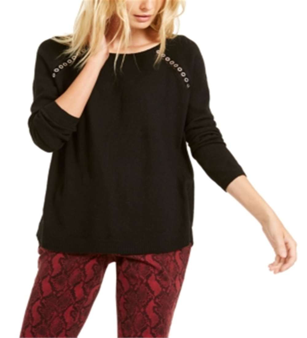 INC International Concepts Women's Long Sleeve Jewel Neck Top Black Size X-Small