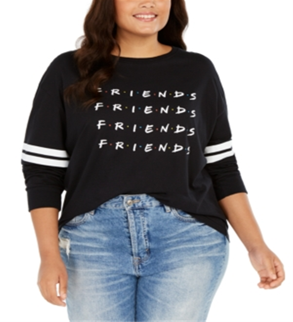 Modern Lux Women's Trendy Plus Cotton Friends Graphic T-Shirt Black Size 3X