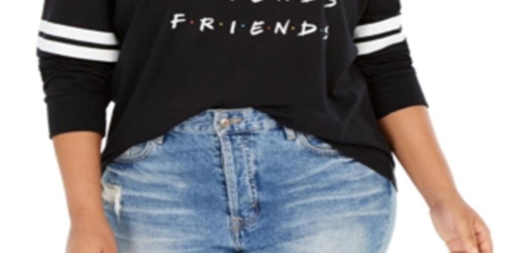 Modern Lux Women's Trendy Plus Cotton Friends Graphic T-Shirt Black Size 3X