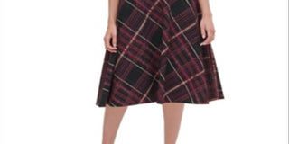 Tommy Hilfiger Women's Piper Belted Plaid Fit & Flare Dress Black Size 16