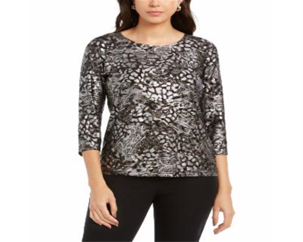 JM Collection Women's Gel Dot Jacquard Top Black Size XX-Large