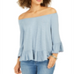 Style & Co Women's Off the Shoulder Ruffled Top Blue Size Petite S
