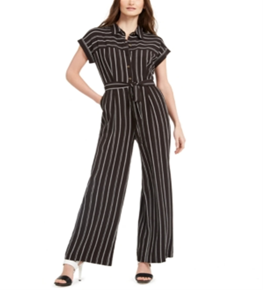 Calvin Klein Women's  Petite Striped Jumpsuit Black  Size 8P