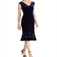 Ralph Lauren Women's Cap Sleeve V Neck MIDI Sheath Evening Dress Blue Size 6