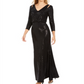 Calvin Klein Women's Sequined Cut Out 3/4 Sleeve V Neck Full Length Blouson Formal Dress Black Size 10