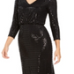 Calvin Klein Women's Sequined Cut Out 3/4 Sleeve V Neck Full Length Blouson Formal Dress Black Size 10