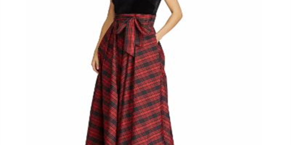 RALPH LAUREN Womens Red Plaid Sleeveless V Neck Maxi Sheath Evening Dress Size 10