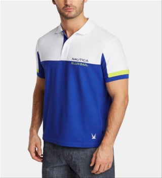 Nautica Men's Classic Fit Moisture Wicking Colorblocked Logo Polo Shirt Blue Size XX-Large