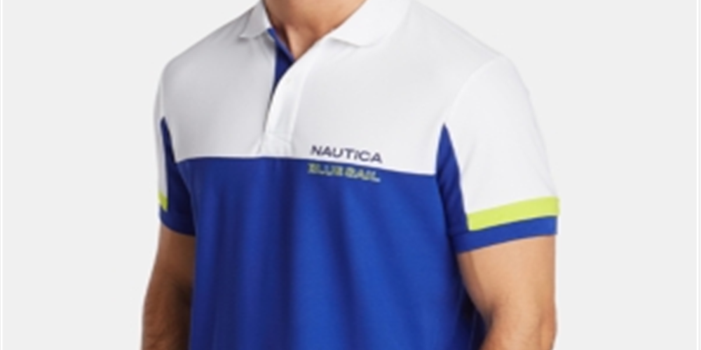 Nautica Men's Classic Fit Moisture Wicking Colorblocked Logo Polo Shirt Blue Size XX-Large