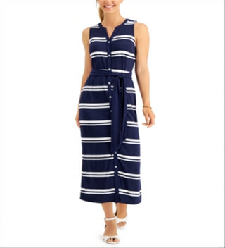 Charter Club Women's Striped Maxi Dress Blue Size XX-Large