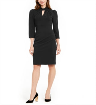 Calvin Klein Women's Zippered 3/4 Sleeve Keyhole Above the Knee Sheath Cocktail Dress Black Size 2