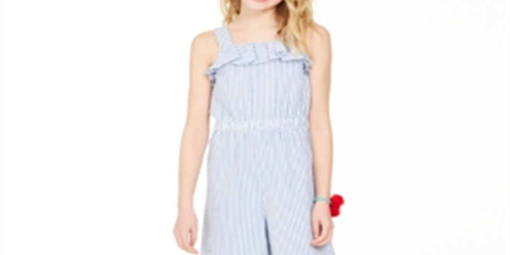 Charter Club Big Girl's Mommy & Me Seersucker Jumpsuit Blue Size X-Large