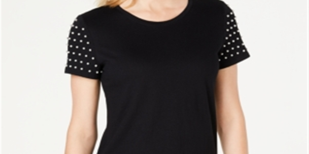 INC International Concepts Women's Jet Midnight Knit Pearl Emebllished Top Black Size X-Large