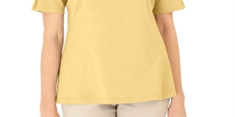Karen Scott Women's Cotton Crochet Front Top Yellow Size Small