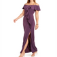 Calvin Klein Women's  Zippered Bell Sleeve Off Shoulder Full-Length Fit Flare Formal Dress Purple Size 8