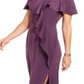 Calvin Klein Women's  Zippered Bell Sleeve Off Shoulder Full-Length Fit Flare Formal Dress Purple Size 8