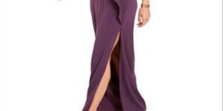 Calvin Klein Women's  Zippered Bell Sleeve Off Shoulder Full-Length Fit Flare Formal Dress Purple Size 8