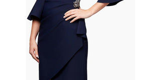 Alex Evenings Women's Rhinestone Bell Sleeve Jewel Neck Above the Knee Evening Wrap Dress Blue Size 4