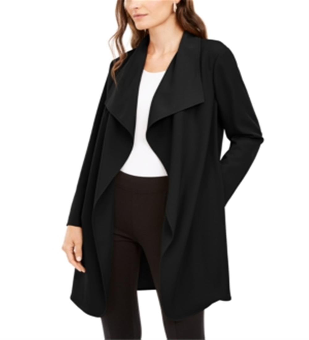 Alfani Women's Wing Collar Draped Front Jacket Black Size Petite Medium