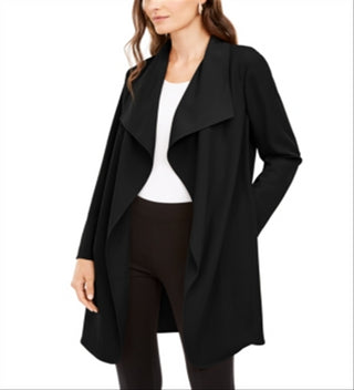 Alfani Women's Wing Collar Draped Front Jacket Black Size Petite Medium
