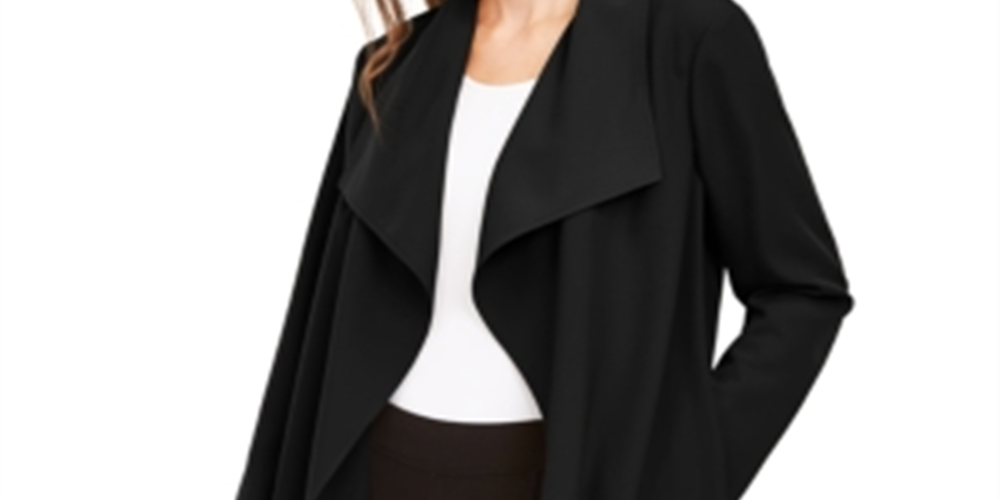 Alfani Women's Wing Collar Draped Front Jacket Black Size Petite Medium