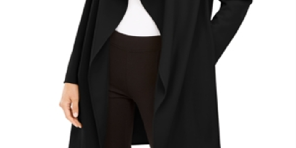 Alfani Women's Wing Collar Draped Front Jacket Black Size Petite Medium