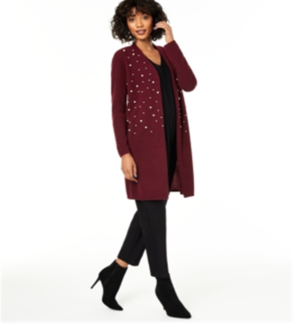 Charter Club Women's Pure Cashmere Embellished Cardigan Red Size L