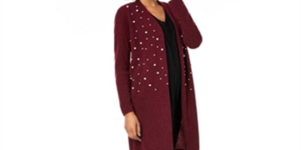 Charter Club Women's Pure Cashmere Embellished Cardigan Red Size L
